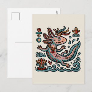 Aztekischer Axolotl Xolotl erodierter Stein tribal Postkarte