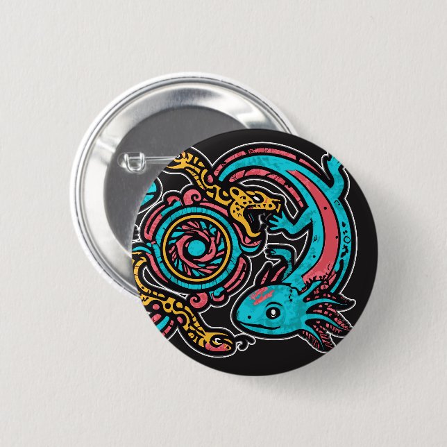 Aztekischer Gott Xolotl kämpft gegen Jaguar-Kampf- Button (Vorne & Hinten)