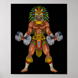 Aztekischer Jaguar-Krieger Bodybuilding Fitnessstu Poster