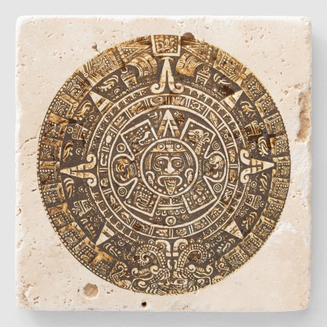 Aztekischer Kalender-Stein-Untersetzer Steinuntersetzer (Vorderseite)