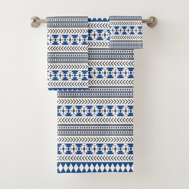Aztekischer Stammes- Druck-blaues Schwarz-weißes Badhandtuch Set (Insitu)