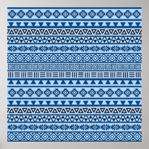 Aztekisches Art-Muster-Blues-Schwarzes u. Weiß Poster