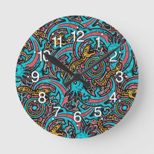 Aztekisches Axolotl Xolotl Stammesmuster Mythologi Runde Wanduhr