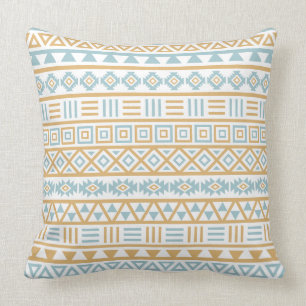 Aztekisches Einfluss-Muster-blaues Goldweiß Kissen