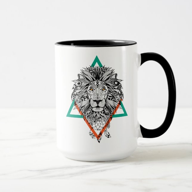 Aztekisches geometrisches Löwe-Porträt Tasse (Rechts)