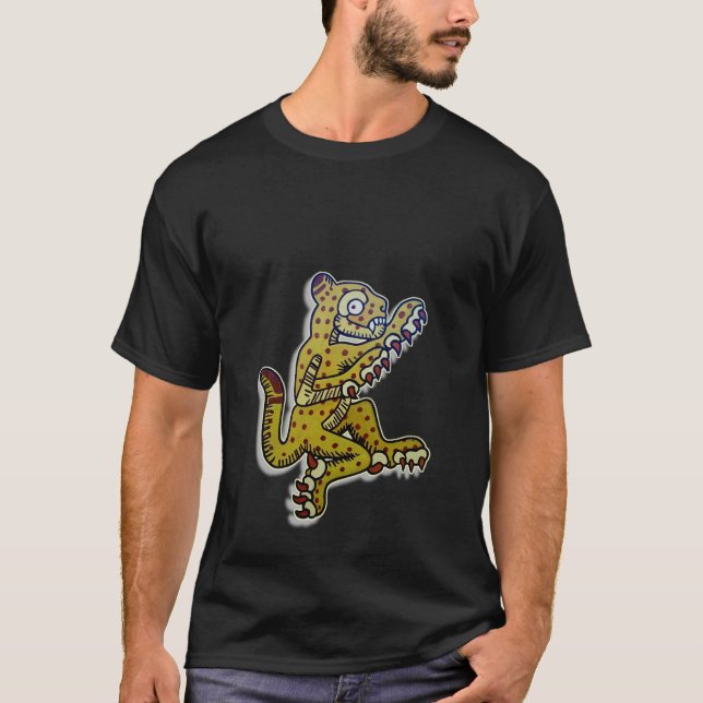 aztekisches Jaguarschwarzes T-Shirt (Vorderseite)