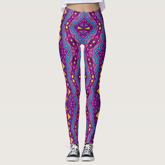 Aztekisches Lila Muster Leggings (Vorderseite)