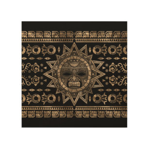 Aztekisches Sonnengott-Gold und Schwarzes Holzdruck