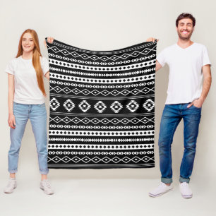 Aztekisches Weiß auf Schwarz-Mixed-Motive-Muster Fleecedecke