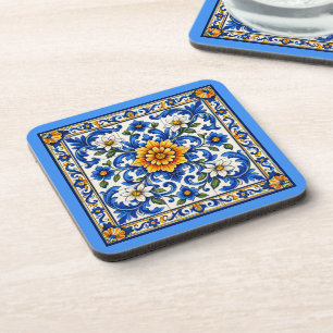 Azul Solara — Grand Floral Azulejo Getränkeuntersetzer