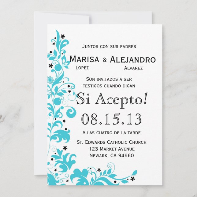 Azul Y Blanco Invitacion de Boda en español Einladung (Vorderseite)