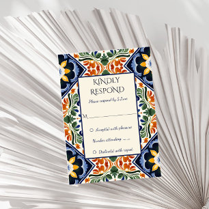 Azulejo-blaue Talavera-Mexikanische Vintage-Hochze RSVP Karte
