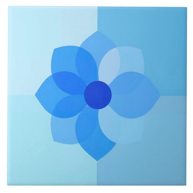 Azulejo Blauer Mittelmeerraum Moderne Blume Fliese (Vorderseite)