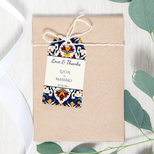Azulejo Blauer Mittelmeertraum Geschenkanhänger (Azulejo blue colorful talavera folk pattern tiles Mediterranean wedding printed favor Gift Tags)