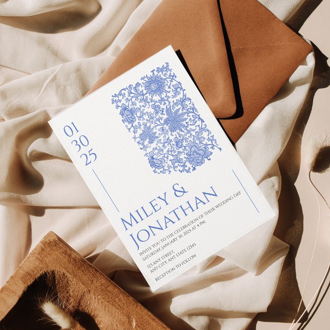 Azulejo Blue Porcelain Blorale Hochzeit Einladung (Von Creator hochgeladen)