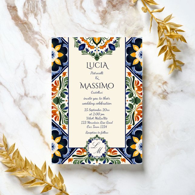 Azulejo blue Talavera Vintage mexikanische Hochzei Einladung (Azulejo blue Talavera vintage Mexican wedding Invitation editable template instant digital download)