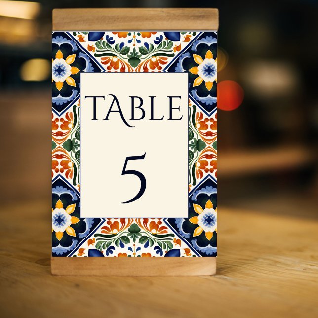 Azulejo blue Talavera Vintage mexikanische Hochzei Tischnummer (Azulejo blue Talavera vintage Mexican wedding Table Number cards personalized table decor )
