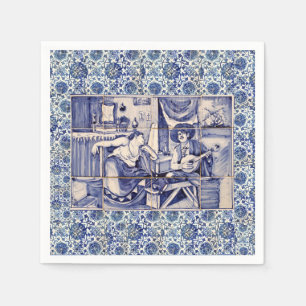 Azulejo Blue Tile Cocktail Napkins Serviette