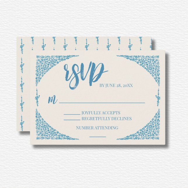 Azulejo Blue Wedding RSVP Karte (Von Creator hochgeladen)