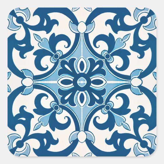 Azulejo Fleur-De-Lis Style-Muster Quadratischer Aufkleber (Vorderseite)
