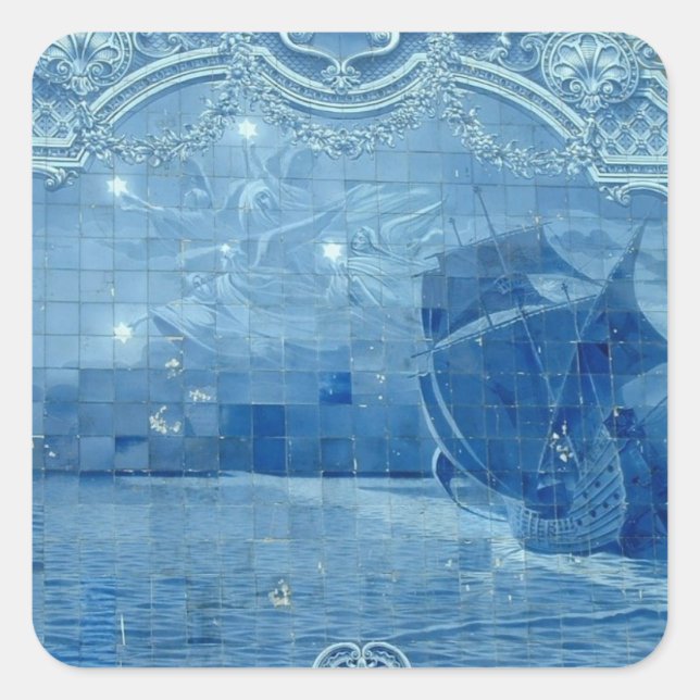 Azulejo-Fliese Quadratischer Aufkleber (Vorderseite)
