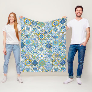 Azulejo-Fliesen in Blau und Gelb Fleecedecke