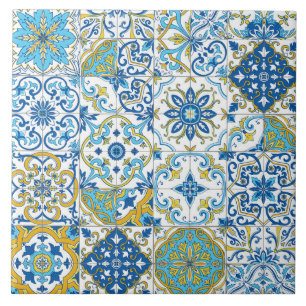 Azulejo-Fliesen in Blau und Gelb Fliese