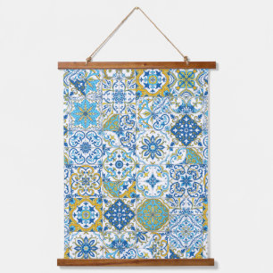 Azulejo-Fliesen in Blau und Gelb Wandteppich Mit Holzrahmen