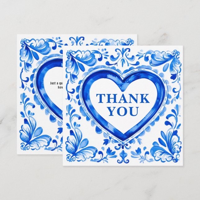 💙Azulejo Herz Danke‑Fliese Dankeskarte (Vorne/Hinten)