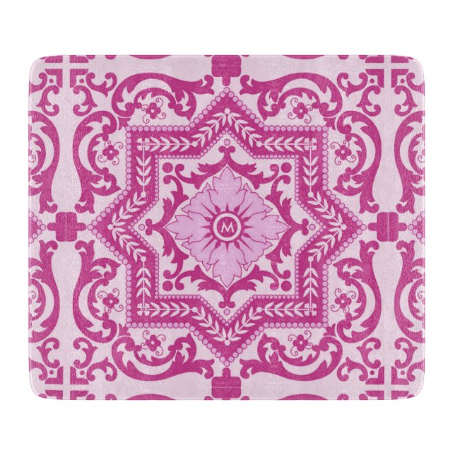 Azulejo Keramik Style Vintag Monogram Ornament Schneidebrett (Vorderseite)
