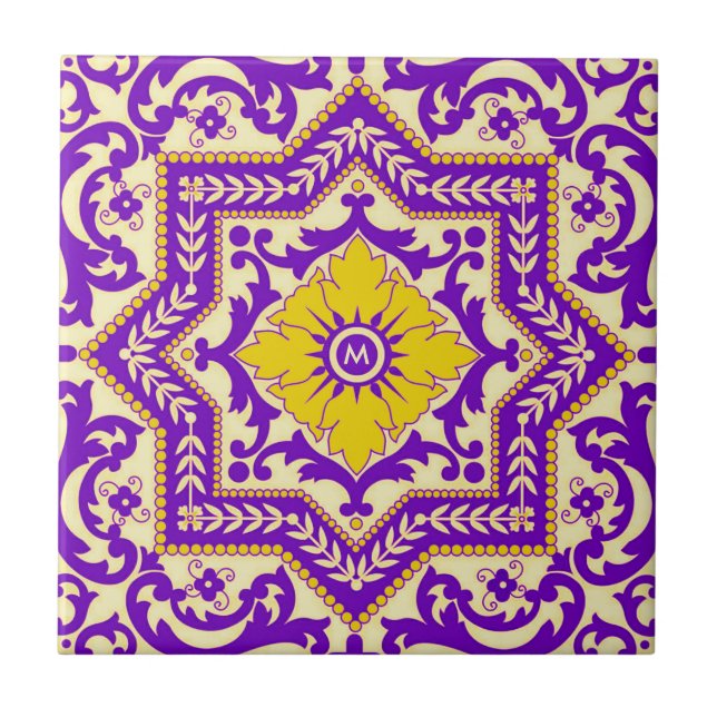 Azulejo Keramik Vintag Style Ornament Monogram Fliese (Vorderseite)