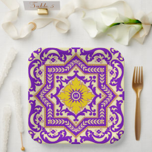 Azulejo Keramik Vintag Style Ornament Monogram Pappteller