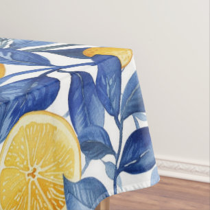 Azulejo Lemons Blue Blätter #1 Tischdecke