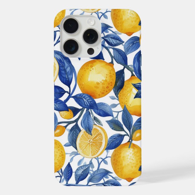 Azulejo Lemons Blue Blätter iPhone 15 Pro Max Hülle (Rückseite)