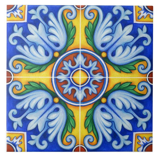 Azulejo Lisbon Gemustert Talavera Keramik Design Fliese (Vorderseite)