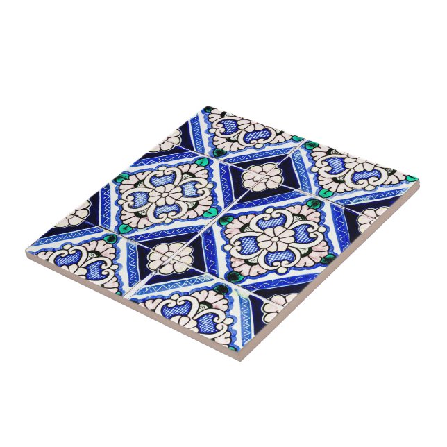 Azulejo Motif espagnol Carreaux Marine Bleu Blanc (Côté)