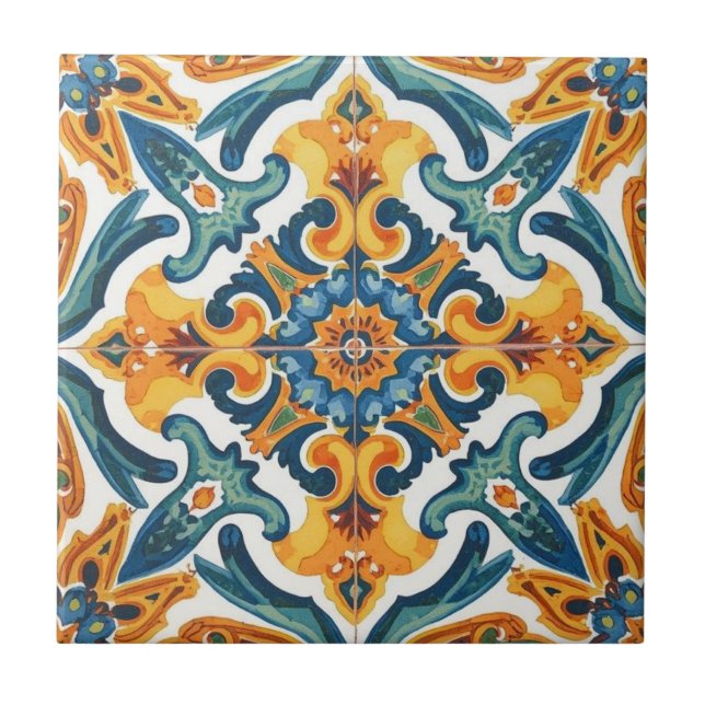Azulejo orange und grüne Mosaik-Ostware Fliese (Vorderseite)