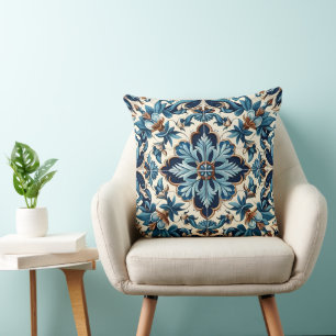 Azulejo Porcelain Blaues Fliesenmuster Kissen