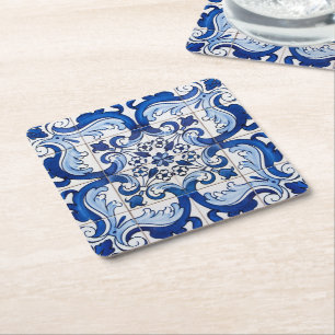 Azulejo Portugiesisches Fliesenmuster Rechteckiger Pappuntersetzer