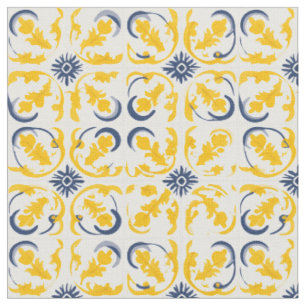 Azulejo Portugiesisches Mittelmeer Gelb & Weiß Stoff