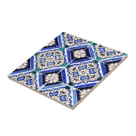 Azulejo Spanisches Muster Tiles Navy Blue White Fliese