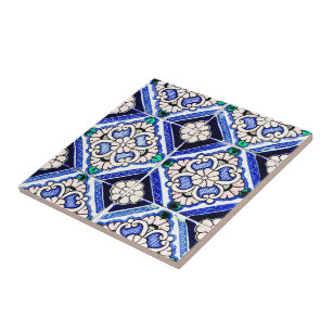Azulejo Spanisches Muster Tiles Navy Blue White Fliese