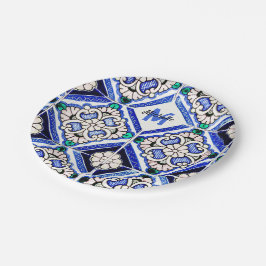 Azulejo Spanish Pattern Tiles Navy White Monogram Pappteller