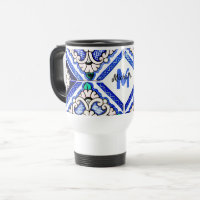 Azulejo Spanish Pattern Tiles Navy White Monogram