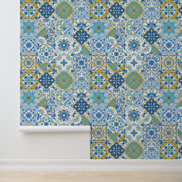 Azulejo tiles in blue and yellow tapete