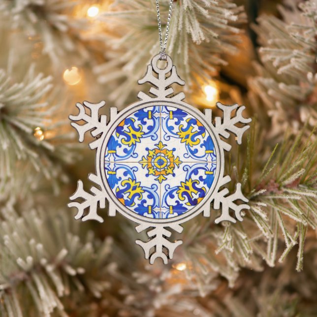 Azulejo Traditionelles portugiesisches Tile Schneeflocken Zinn-Ornament (Baum)