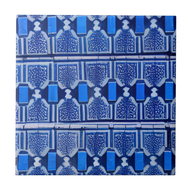 Azulejos blaue geometrische Kunst Fliese (Vorderseite)