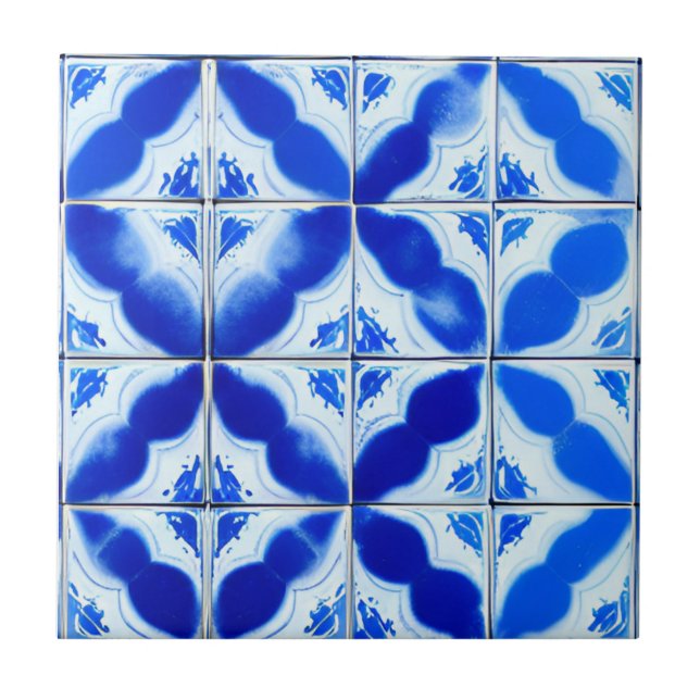 Azulejos blaue geometrische Kunstfliesen Fliese (Vorderseite)