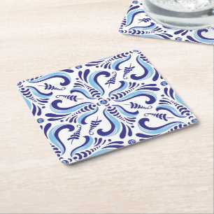 Azulejos Blumenmuster Rechteckiger Pappuntersetzer
