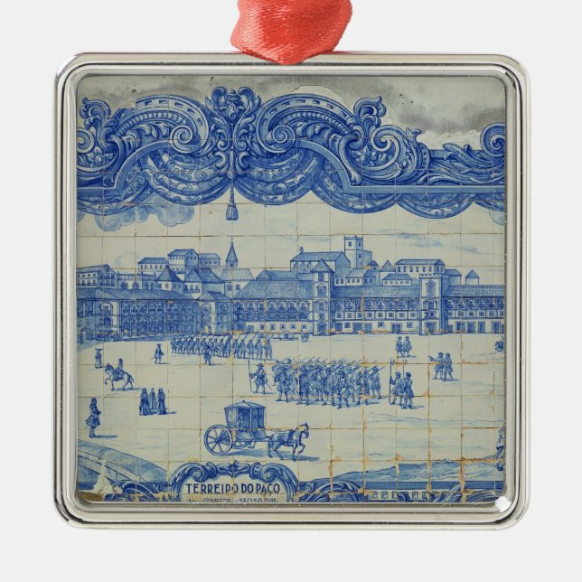 Azulejos Fliesen, die das Praca darstellen, tun Silbernes Ornament (Vorne)